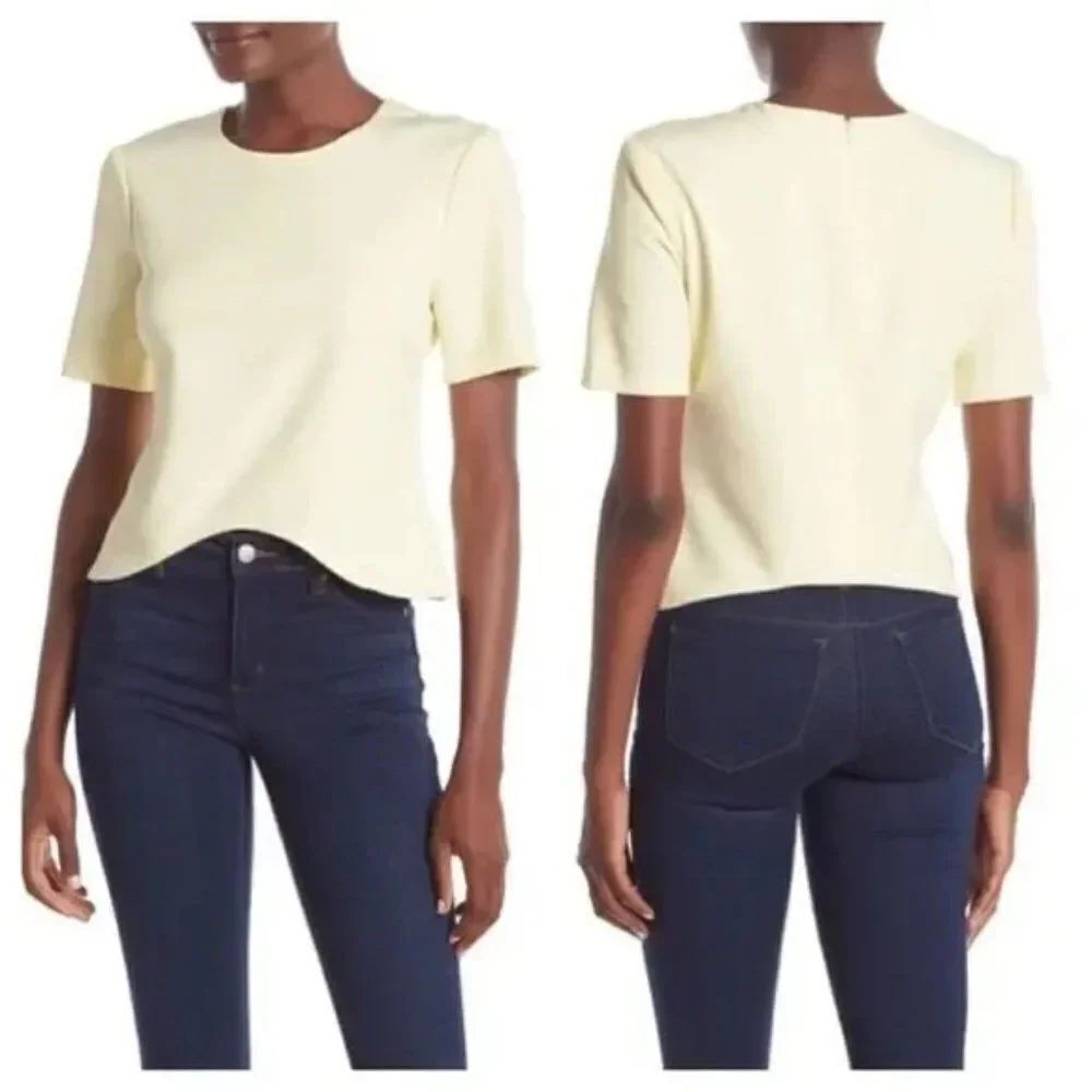 WAYF Hardy Short Sleeve Asymmetric Blouse Size XS in Yellow Pastel